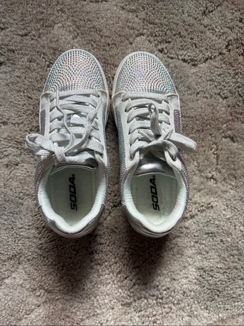 Soda White Sparkle Kids Lace-Up Sneakers